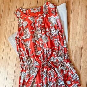 EUC Banana Republic coral print sleeveless drawstring blouse size M